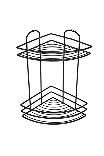 OEM Etajeră de colț pentru baie cu 2 niveluri - Metal negru - 20x20x34.5cm