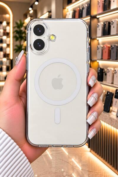 Barbanti İphone 16 Kılıf Kablosuz Gerçek MagSafe Destekli Sert Şeffaf Kapak S...