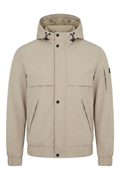 OMBRE Herren Leichte Bomberjacke, Regular Fit, Verstellbare Kapuze C586 Beige