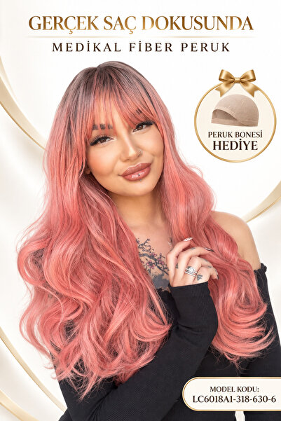 Suzan Peruk Pembe Ombreli Gerçek Saç Dokusunda Medikal Peruk Tepe Kısmı Baş d...