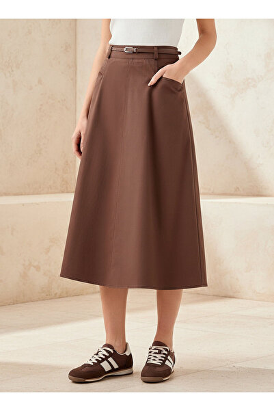 FAV Midi Cotton Belted Skirt with Pockets