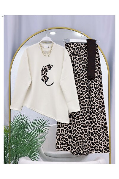 YEDİLALE LEOPAR DETAYI V KESİM TUNİK PANTOLON İKİLİ TAKIM