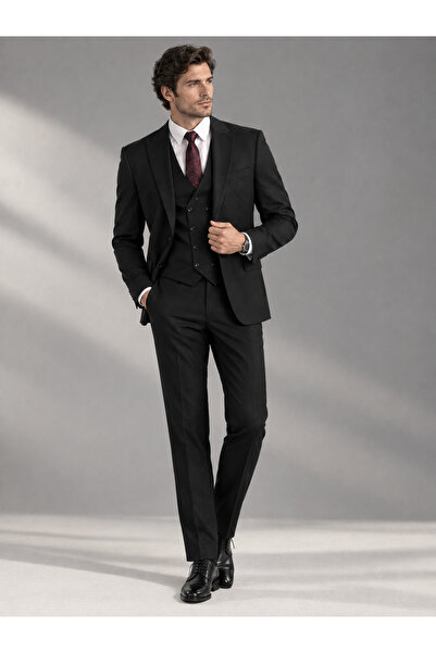 Generic Men's Stylish Black 3-Piece Suit – Tailored Slim Fit Jacket, Vest & T...