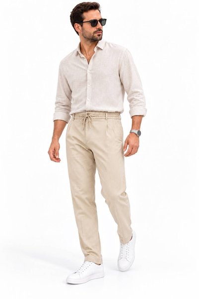 Suffa Single Pleated Lycra Comfortable Cut Pants - Dark Blue