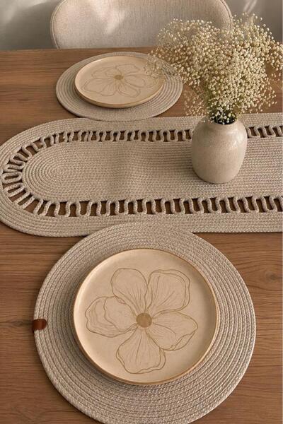 Çeyiz Diyarı Bahar Lüks Oval 7 Parça Yemek Takımı Bej