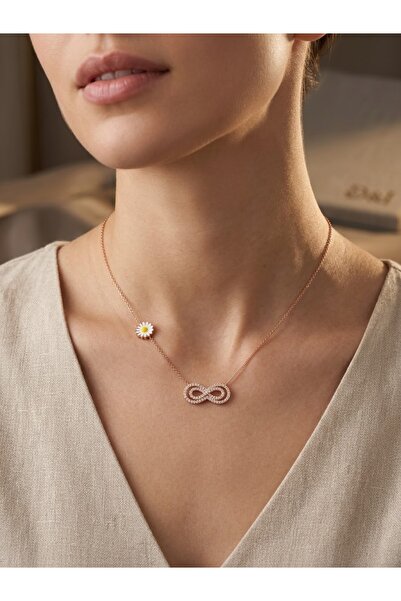 Papatya Silver 925 Ayar Gümüş Taşlı Sonsuzluk Kolye Çeşitleri.rose.gold.rodaj Renk Seçeneği