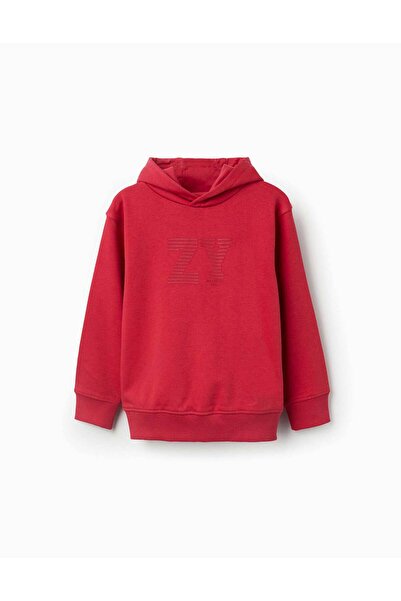 Ziddy Hooded Sweatshirt With Zy Embossed Print For Boys, Red