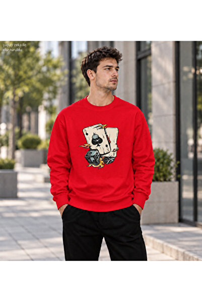 caddekombin Men's Playing Cards Ace and Dice Printed Crew Neck Casual Regular...