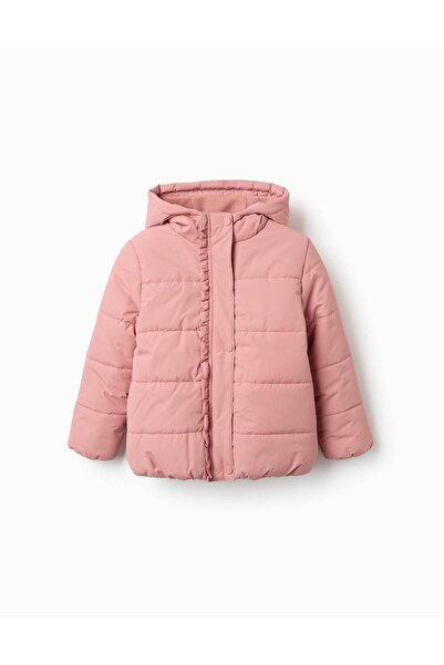Ziddy Hooded Puffer Jacket With Polar Fleece Lining For Girls, Pink