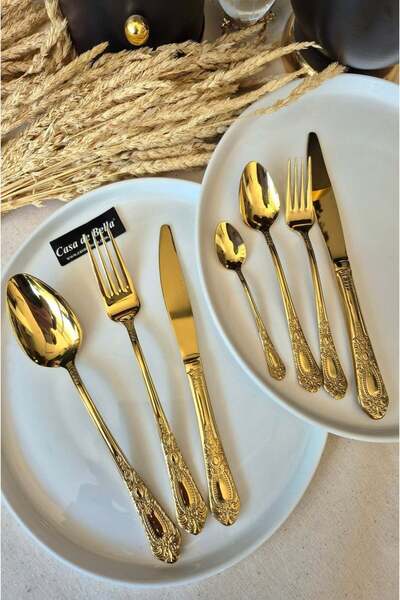 CASA DE BELLA 42 Piece San Marino Gold 6-Person Cutlery Set