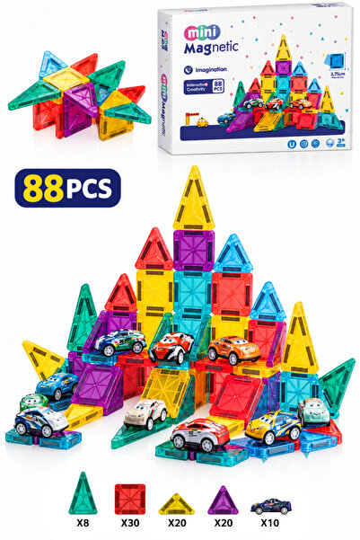 TUENGİ STORE 88 Parça Manyetik Yapı Blokları Araba Temalı Eğitici Mıknatıslı ...