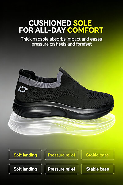 Generic Brand Men's Slip-On Walking Shoes – Breathable Knit Upper with Cushioned Sole & Stable Base – Soft Landing Pressure Relief for All-Day Comfort