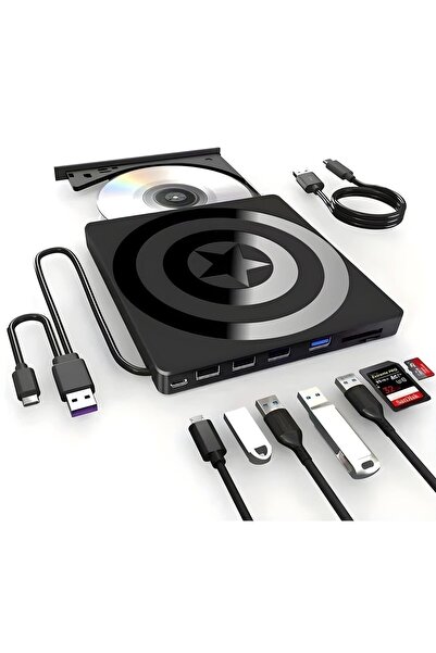 valkyrie Harici CD DVD Okuyucu Yazıcı USB 3.0 Type-C Hub SD TF Kart Okuyucu 4...