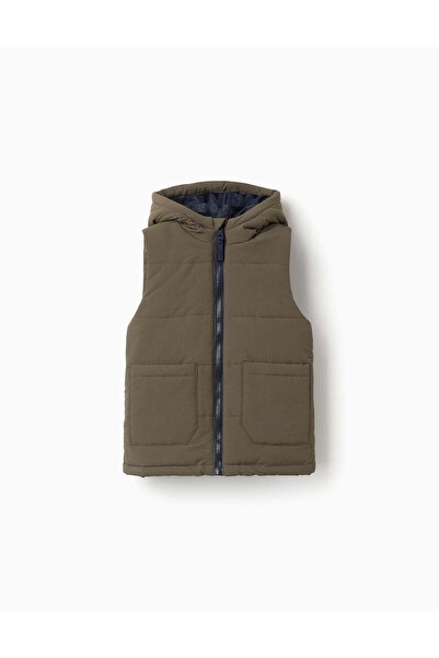 Ziddy Hooded Puffer Vest With Pockets For Boys, Brown