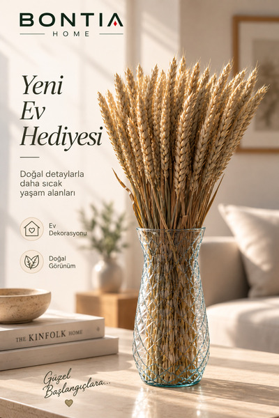 Bontia Buğday Başağı Dekoratif Set – Cam Vazo Dahil, Yeni Ev Hediyesi, Ev Ber...