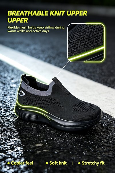 Generic Brand Men's Slip-On Walking Shoes – Breathable Knit Upper with Cushioned Sole & Stable Base – Soft Landing Pressure Relief for All-Day Comfort