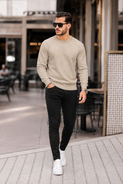 comstar Ανδρικό πουλόβερ Premium Crew Neck Cream Basic Knitwear