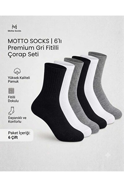 MOTTO SOCKS 6'lı Premium Kolej Çorap Seti Pamuklu Fitilli Spor Tenis Çorabı (...