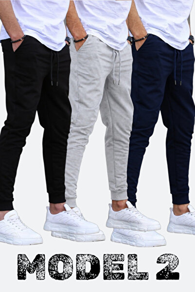 TORUK MAKTO Set of 3 Unisex Ribbed Sweatpants Regular Black Gray Navy Blue Co...