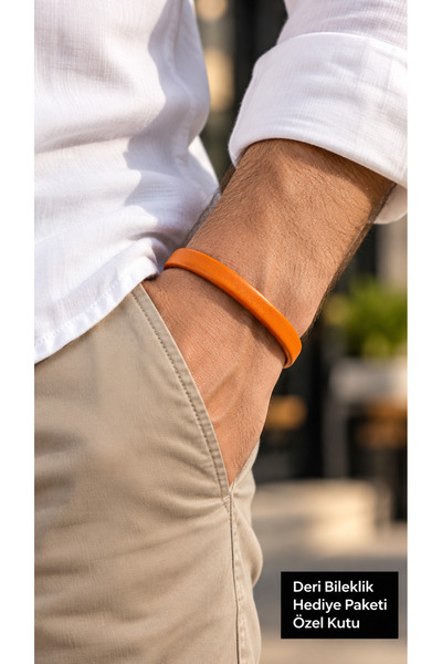 HER ŞEY NOTA www.herseynota.com Ibervani Orange Leather Men's Bracelet - Curv...