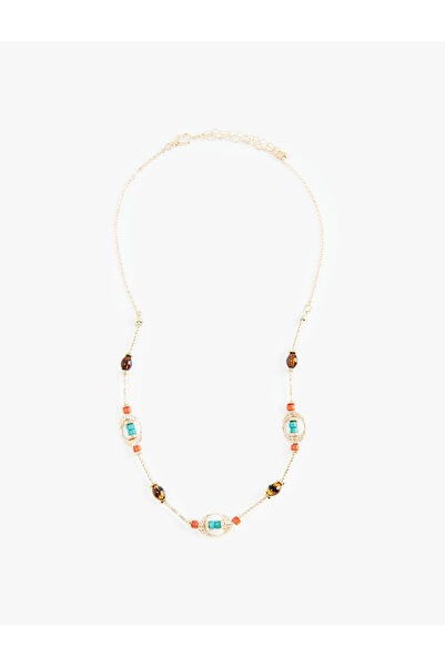 Koton Bead Detailed Metal Chain Adjustable Ring Decorated Necklace