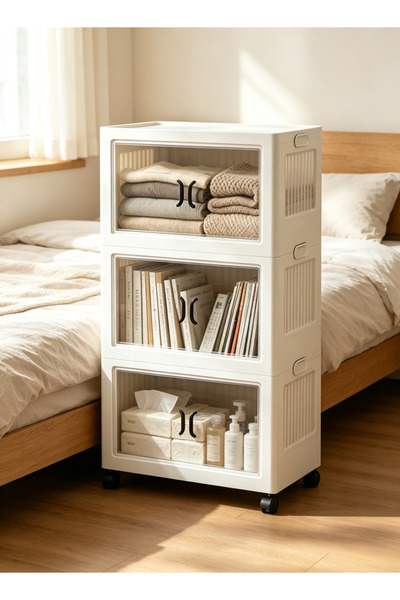 Generic 2 3 4 5 Tier Stackable Storage Cabinet with Wheels, White Plastic Fol...