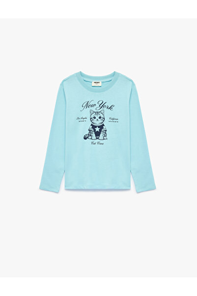 Koton Regular Fit Cotton Crew Neck Cat Print Long Sleeve T-Shirt