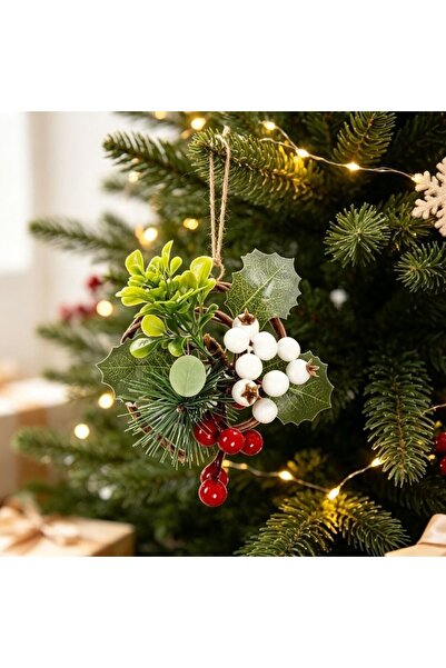 Kmt Style Ornament suspendat mic din viță 10 cm cu fructe roșii și albe artif...