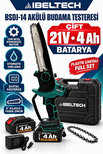 İBELTECH BSDJ-14 21V 4Ah Akülü Zincirli Budama Testeresi 8 İnç Kömürsüz Motor...