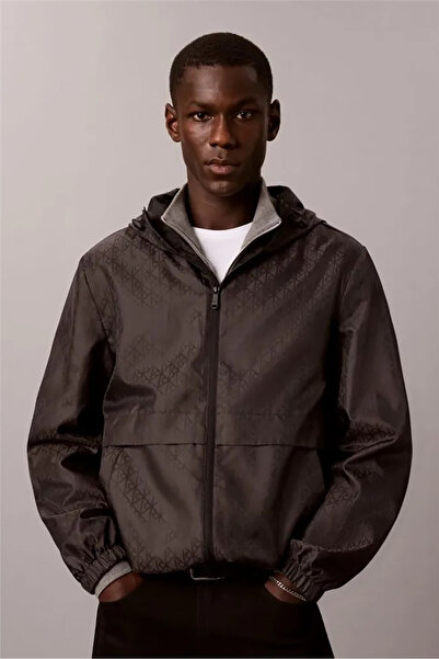 Calvin Klein Ls Aop Nylon Flange Windbreaker Erkek Rüzgarlık Siyah