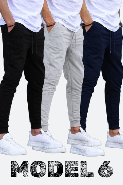TORUK MAKTO Set of 3 Unisex Ribbed Sweatpants Regular Black Gray Navy Blue Co...