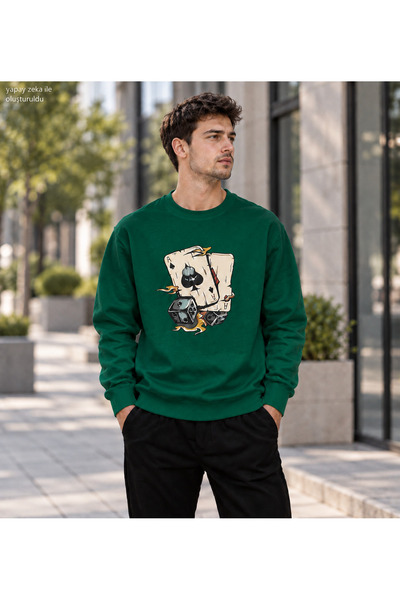 caddekombin Men's Playing Cards Ace and Dice Printed Crew Neck Casual Regular...