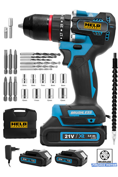 held power 21V / 3.0 Ah Kömürsüz (Brushless) Çift Akülü Darbeli Vidalama Matk...