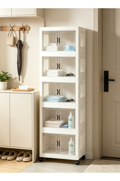 Generic 2 3 4 5 Tier Stackable Storage Cabinet with Wheels, White Plastic Fol...