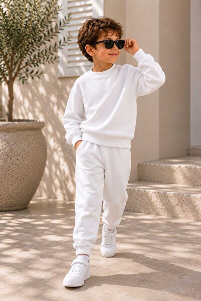BEBEĞİME ÇORAP Boy's 3 Thread Sweatshirt Set with Crew Neck Sweatshirt and El...