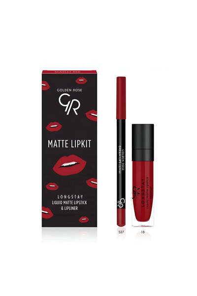 Golden Rose Matte Lip Kit - Scarlet Red - Liquid Matte Lipstick & Lip Liner -...