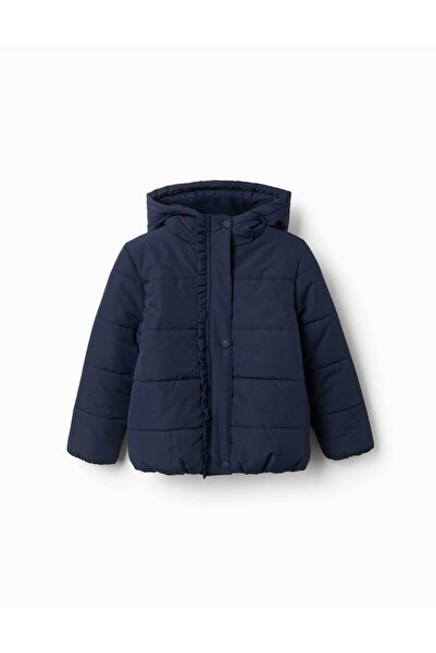 Ziddy Hooded Puffer Jacket With Polar Fleece Lining For Girls, Navy Blue