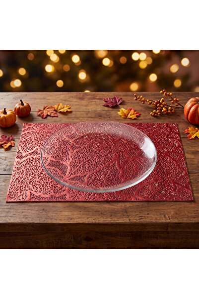Alista Home Decorative plate stand with leaf pattern, PVC, 45 x 30 cm, red