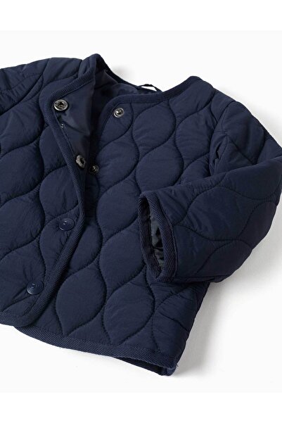 Ziddy Quilted Jacket With Snap Buttons For Newborns, Navy Blue