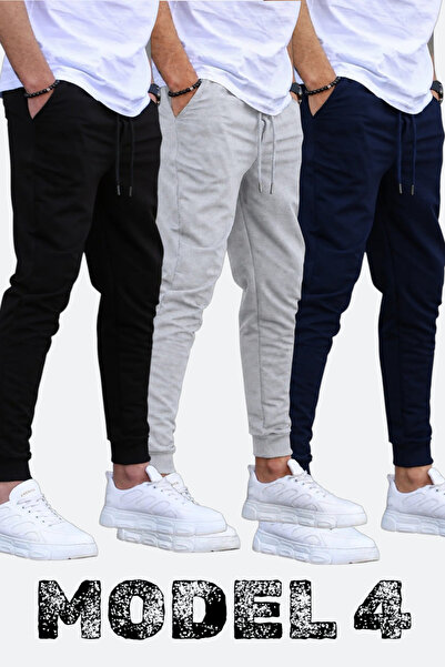 TORUK MAKTO Set of 3 Unisex Ribbed Sweatpants Regular Black Gray Navy Blue Co...