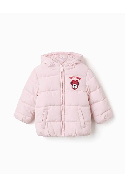 Ziddy Hooded Puffer Jacket With Minnie Print For Babies And Girls, Light Pink