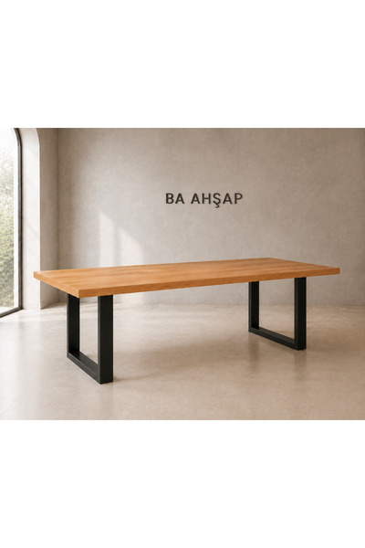 BA AHŞAP Metal Ayaklı Kare Kenar Vernikli Yemek Masası 80x210_JJ1-08