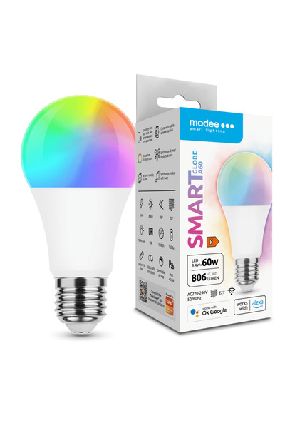 MODEE Έξυπνη σφαιρική λάμπα LED A60 9.4W E27 180 °   RGB 806lm με Tuya Wi-Fi