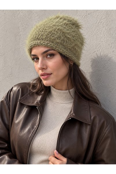 Luminos Butik Women's Çağla Long Furry Plush Beret Bere1156