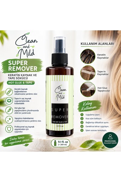 Ely Clean and Mild Super Remover Keratin Kaynak Sökücü ve Tape Sökücü Hot Glu...