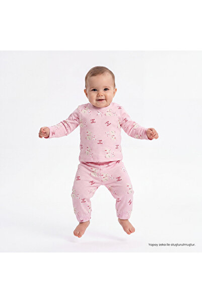 ebebek Hello Baby HelloBaby Kız Bebek Pijama Takımı Tavşan Baskılı Çıtçıtlı B...