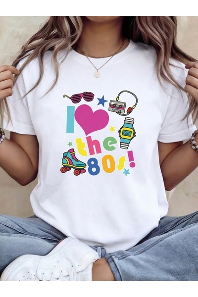 one button I Love the 80's Printed Colorful Retro 80's Design 80S Current Tre...