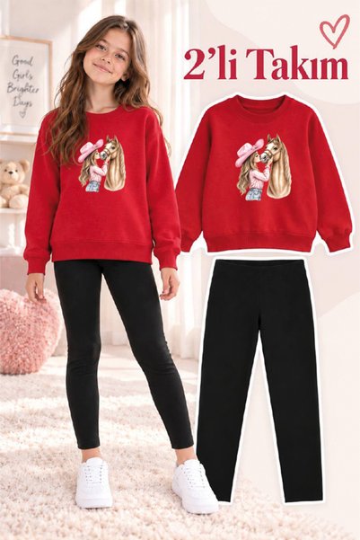 genosha Girl's Crew Neck Sweatshirt and Leggings 2-Piece Set