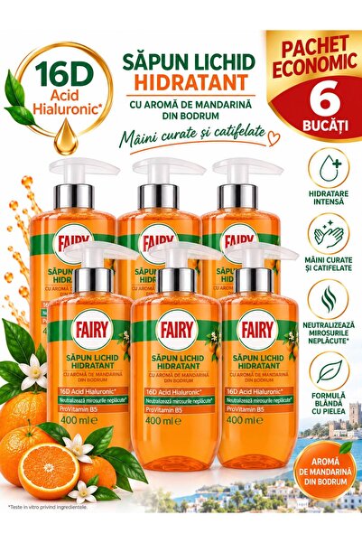 Fairy Bodrum Ενυδατικό Υγρό Σαπούνι με Άρωμα Μανταρίνι 400 ml × 6 Τεμάχια Πακ...