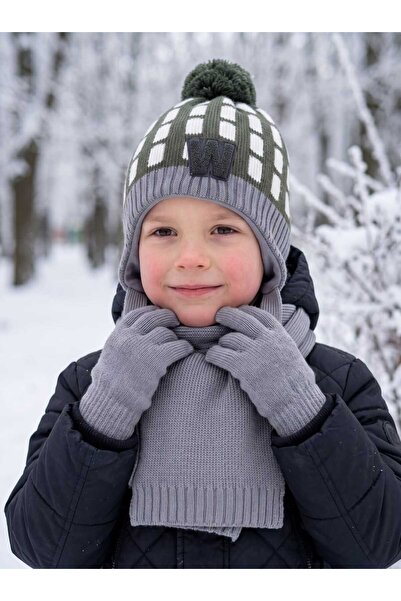 Aware Time Kitti 4-8 Years Old Boys' Fleece-Lined Scarf, Beanie, Gloves 3-Pie...